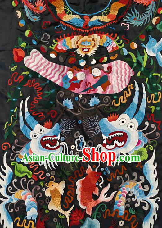 Chinese Traditional Embroidered Goldfish Fabric Patches Handmade Embroidery Craft Miao Ethnic Accessories Embroidering Dragon Applique