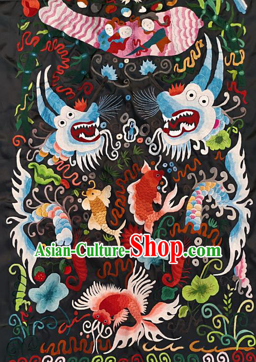 Chinese Traditional Embroidered Goldfish Fabric Patches Handmade Embroidery Craft Miao Ethnic Accessories Embroidering Dragon Applique