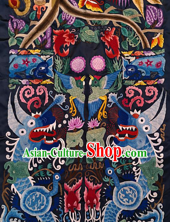 Chinese Traditional Embroidered Horse Fabric Patches Handmade Embroidery Craft Miao Ethnic Accessories Embroidering Blue Dragon Applique