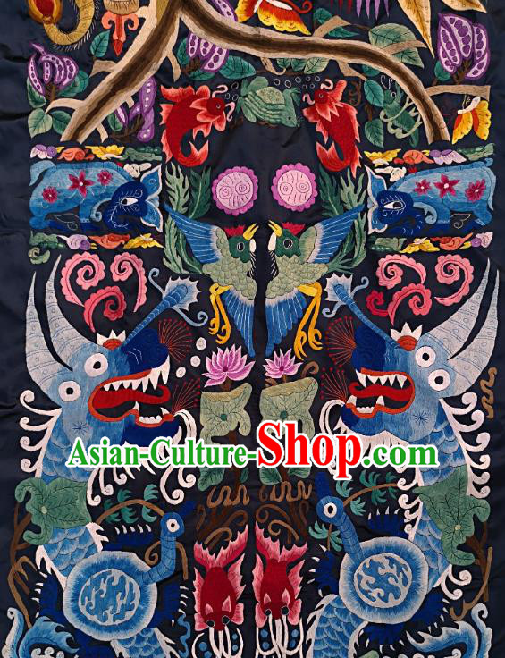 Chinese Traditional Embroidered Horse Fish Fabric Patches Handmade Embroidery Craft Miao Ethnic Accessories Embroidering Dragon Applique