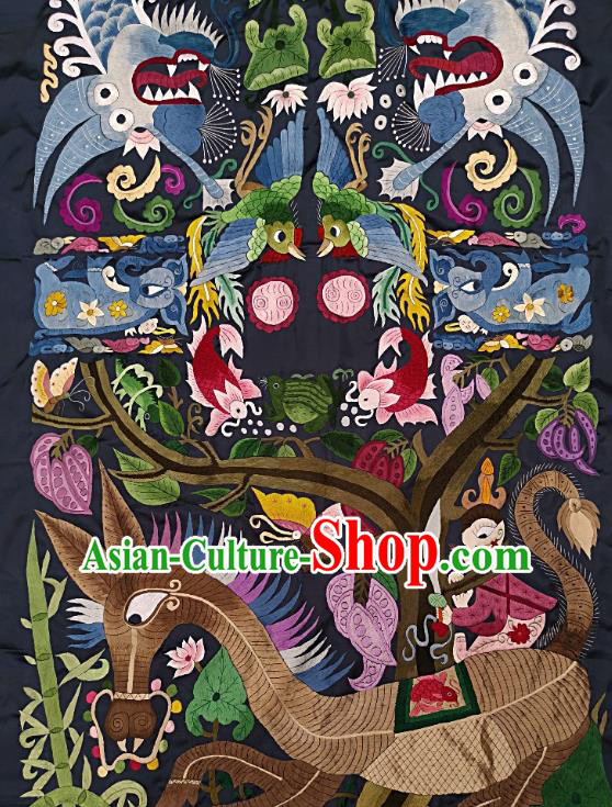 Chinese Traditional Embroidered Dragon Fabric Patches Handmade Embroidery Craft Miao Ethnic Accessories Embroidering Horse Applique