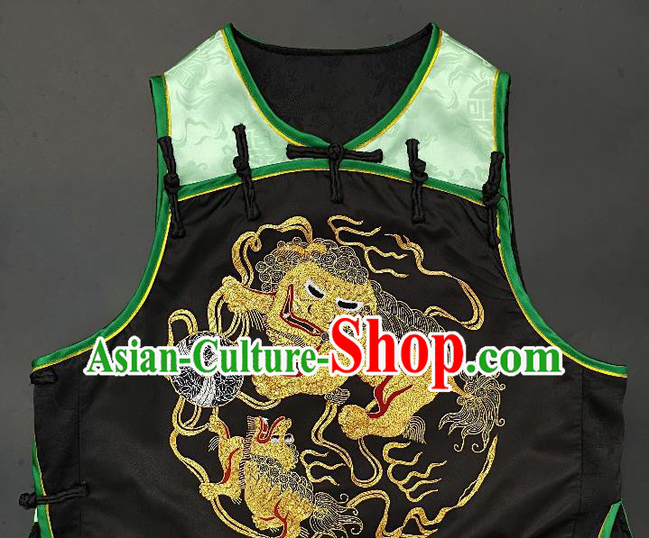Chinese Traditional Embroidered Lion Vest Handmade Embroidery Costume Tang Suit Green Silk Waistcoat for Women