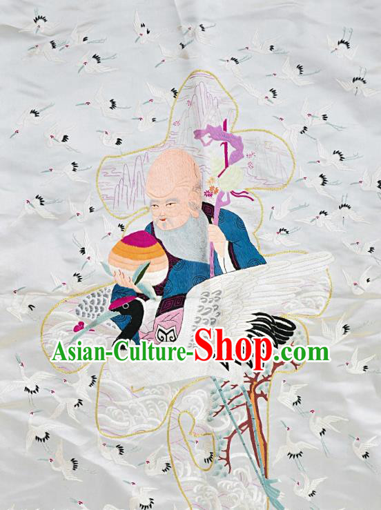 Chinese Traditional Embroidered Crane Fabric Patches Handmade Embroidery Craft Embroidering God of Longevity Silk Decorative Painting