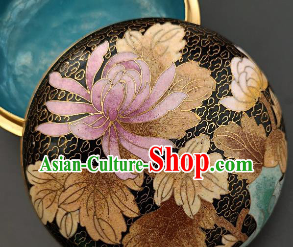 Chinese Traditional Cloisonne Chrysanthemum Pattern Rouge Box Handmade Brass Craft Enamel Black Inkpad Box Accessories