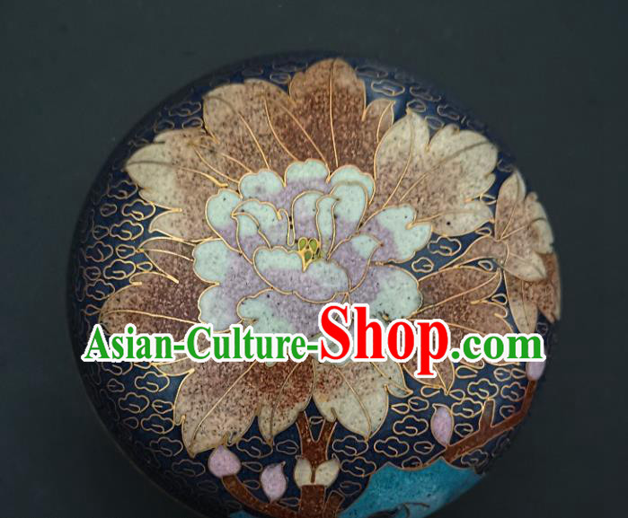 Chinese Traditional Cloisonne Peony Pattern Rouge Box Handmade Brass Craft Enamel Navy Inkpad Box Accessories