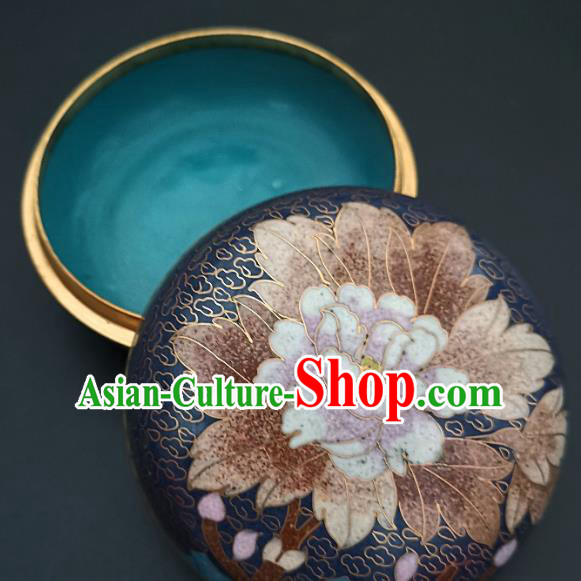 Chinese Traditional Cloisonne Peony Pattern Rouge Box Handmade Brass Craft Enamel Navy Inkpad Box Accessories