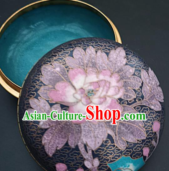 Chinese Traditional Cloisonne Pink Peony Pattern Rouge Box Handmade Brass Craft Enamel Inkpad Box Accessories