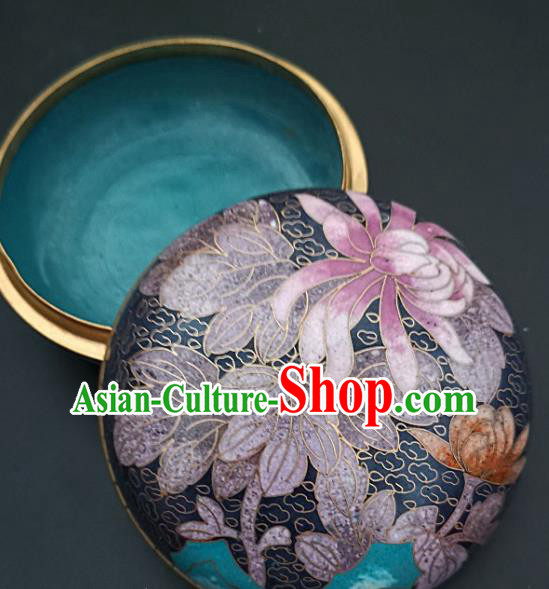 Chinese Traditional Cloisonne Lotus Pattern Rouge Box Handmade Brass Craft Enamel Navy Inkpad Box Accessories