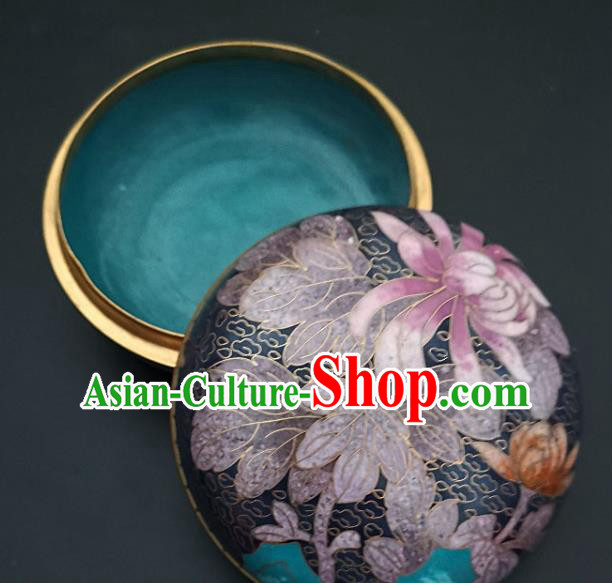 Chinese Traditional Cloisonne Lotus Pattern Rouge Box Handmade Brass Craft Enamel Navy Inkpad Box Accessories