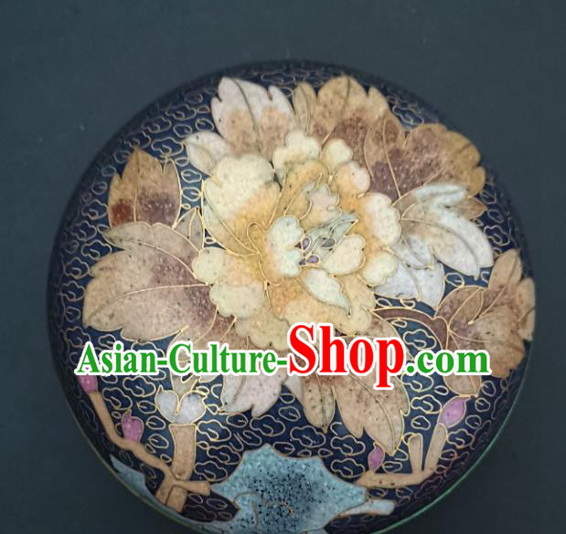 Chinese Traditional Cloisonne Yellow Peony Pattern Rouge Box Handmade Brass Craft Enamel Navy Inkpad Box Accessories