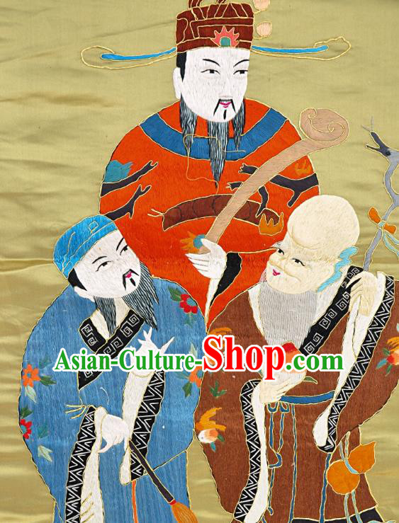 Chinese Traditional Embroidered Fukurokuju Fabric Patches Handmade Embroidery Craft Embroidering Ginger Silk Decorative Painting