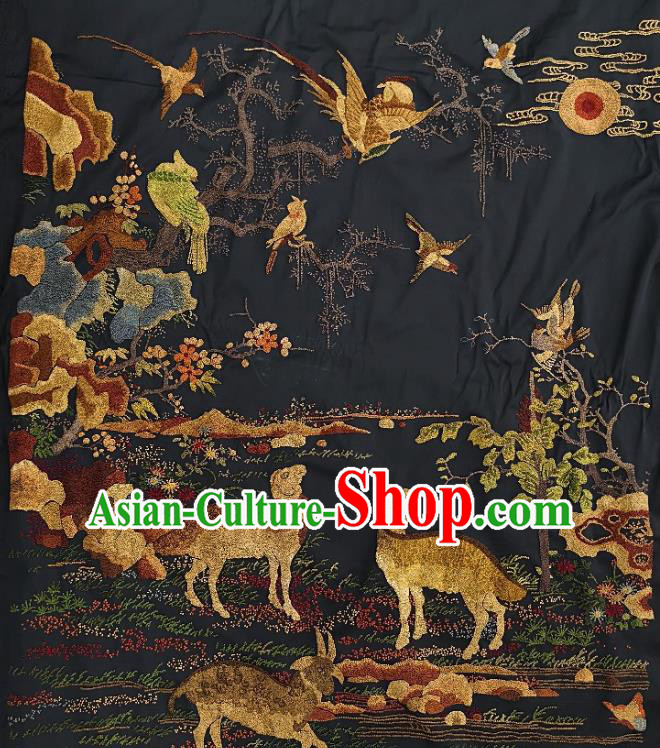 Chinese Traditional Embroidered Brown Bird Sheep Fabric Patches Handmade Embroidery Craft Embroidering Silk Applique