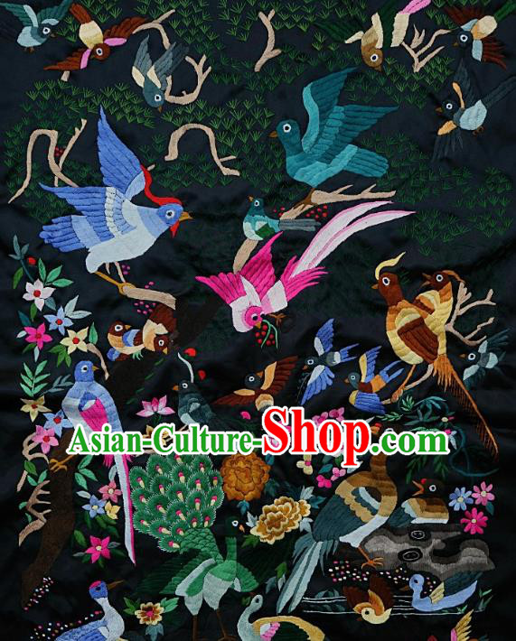 Chinese Traditional Embroidered Peacock Rosy Birds Fabric Patches Handmade Embroidery Craft Embroidering Silk Decorative Painting