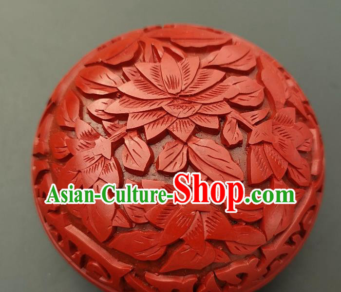 Chinese Traditional Handmade Carving Lotus Rouge Box Red Lacquerware Craft Inkpad Box