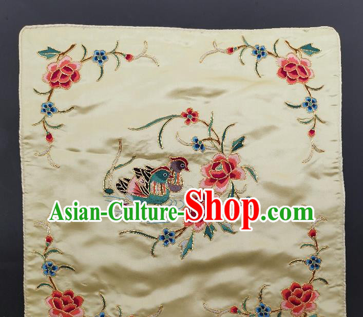 Chinese Traditional Embroidered Red Peony Mandarin Duck Cushion Fabric Handmade Embroidery Craft Embroidering White Silk Pillowslip Applique