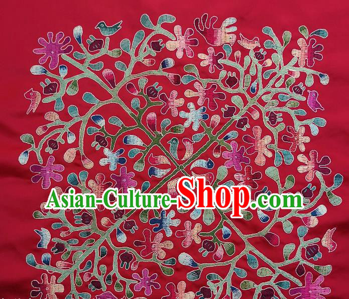 Traditional Chinese Embroidered Flowers Birds Fabric Patches Handmade Embroidery Craft Accessories Embroidering Red Silk Cushion Applique