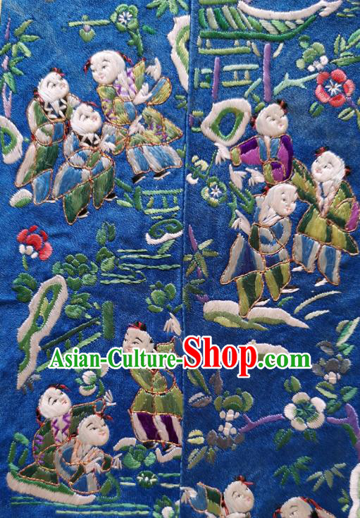 Chinese National Embroidered Boys Blue Silk Paintings Traditional Handmade Embroidery Craft Decorative Wall Picture