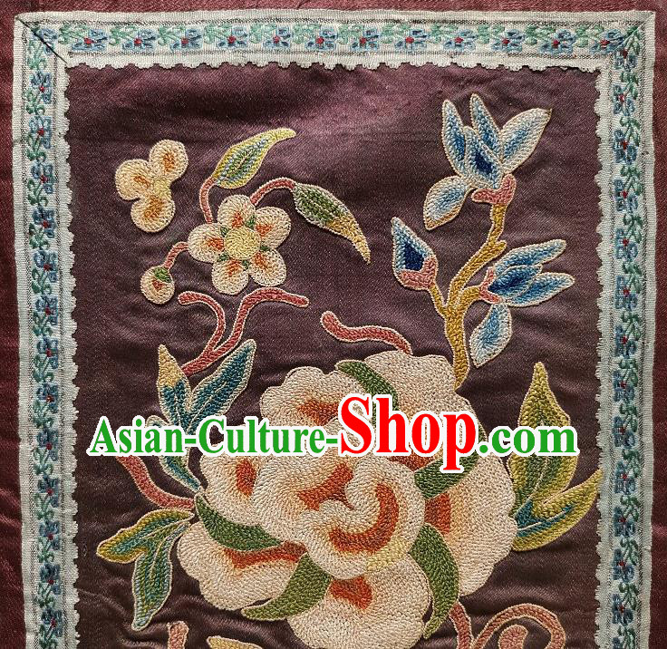 Chinese National Embroidered Peony Brown Silk Paintings Traditional Handmade Embroidery Craft Decorative Wall Picture
