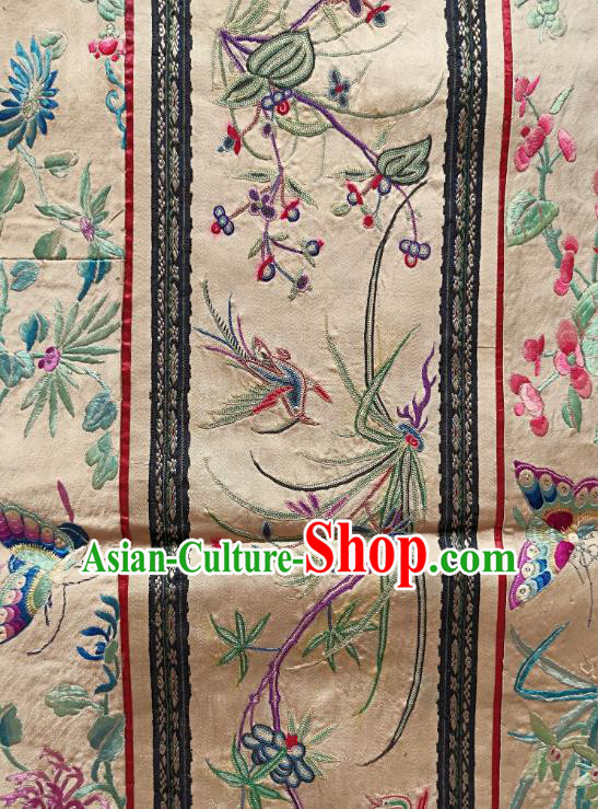 Chinese National Embroidered Orchids Bamboo Paintings Traditional Handmade Embroidery Craft Decorative Beige Silk Wall Picture