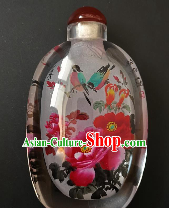 Chinese Snuff Bottle Traditional Handmade Painting Peony Birds Snuff Bottles