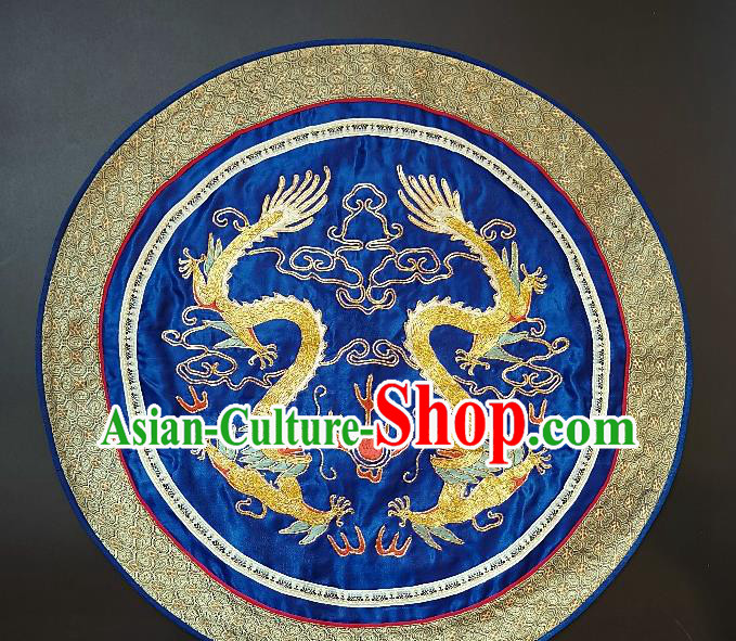 Traditional Chinese Embroidered Dragons Royalblue Fabric Hand Embroidering Dress Round Applique Embroidery Cushion Patches Accessories