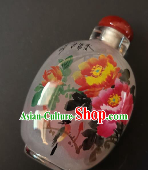 Chinese Snuff Bottle Traditional Handmade Painting Peony Birds Inside Snuff Bottles
