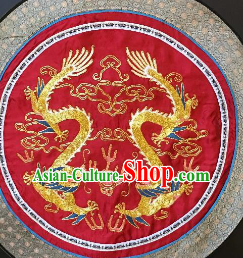 Traditional Chinese Embroidered Dragons Red Fabric Hand Embroidering Dress Round Applique Embroidery Cushion Patches Accessories