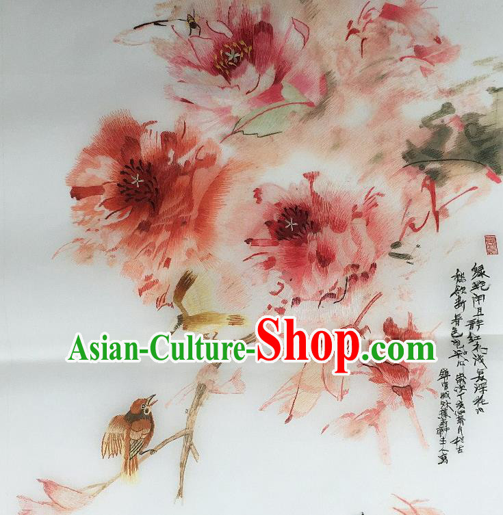 Traditional Chinese Embroidered Pink Peony Fabric Hand Embroidering Dress Applique Embroidery Veil Patches Accessories