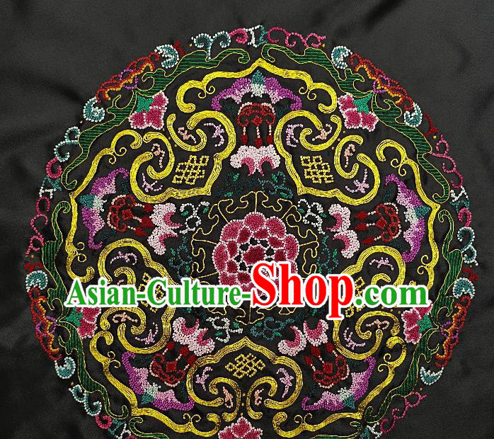 Traditional Chinese Embroidered Purple Bats Fabric Hand Embroidering Dress Round Applique Embroidery Silk Patches Accessories