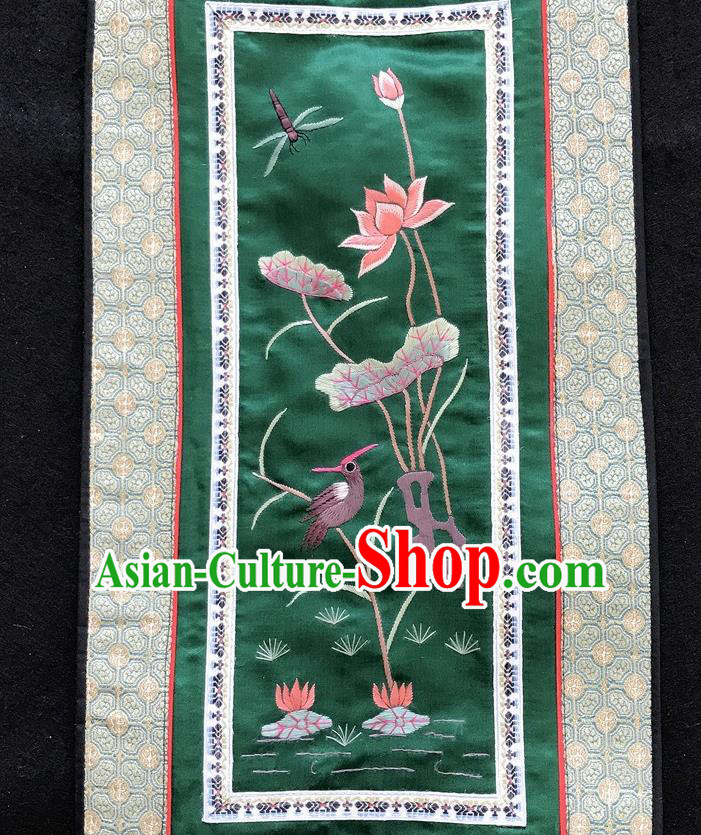 Chinese National Embroidered Lotus Paintings Traditional Handmade Embroidery Decorative Green Silk Picture Craft