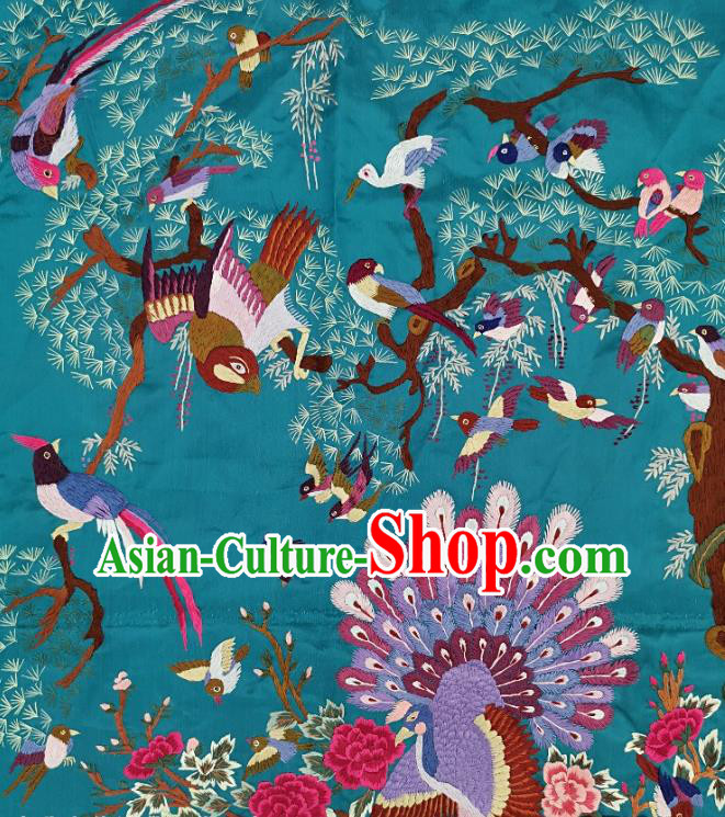 Traditional Chinese Embroidered Birds Peacock Green Silk Fabric Patches Handmade Embroidery Craft Accessories Embroidering Dress Applique