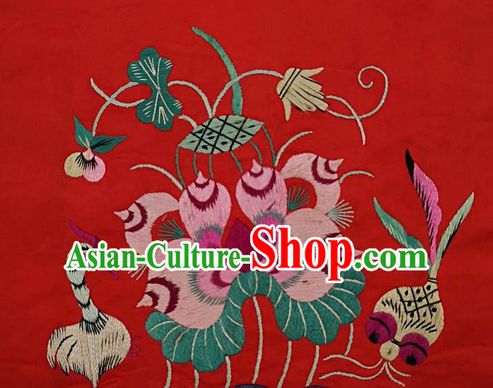 Traditional Chinese Embroidered Lotus Goldfish Red Silk Fabric Patches Handmade Embroidery Craft Accessories Embroidering Dress Applique