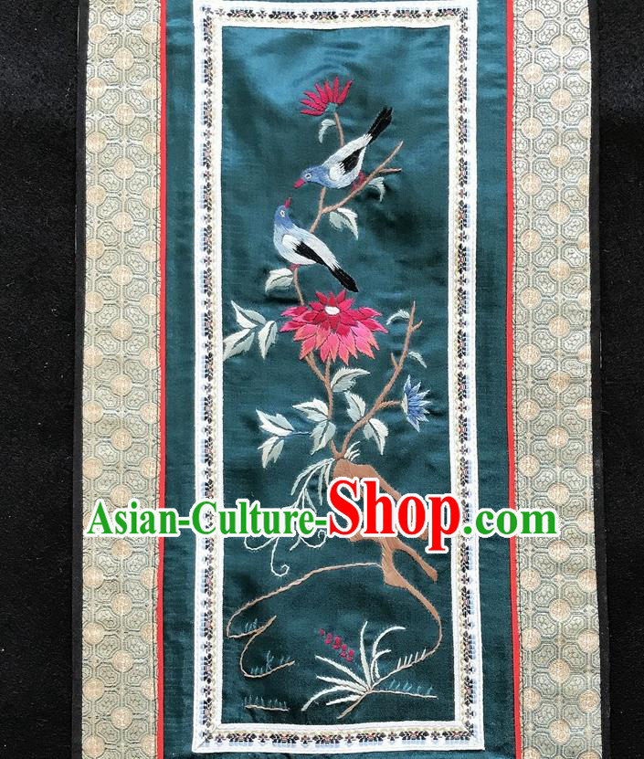 Chinese National Embroidered Chrysanthemum Birds Paintings Traditional Handmade Embroidery Decorative Atrovirens Silk Picture Craft