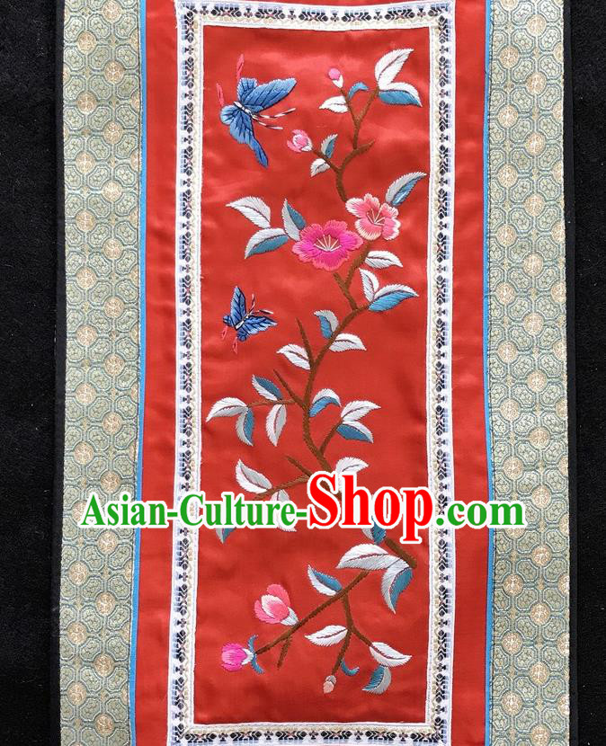 Chinese National Embroidered Peach Blossom Paintings Traditional Handmade Embroidery Decorative Red Silk Picture Craft