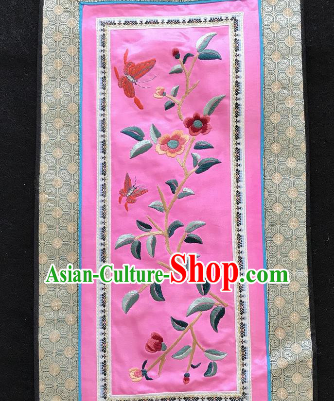 Chinese National Embroidered Flowers Butterfly Paintings Traditional Handmade Embroidery Decorative Pink Silk Picture Craft