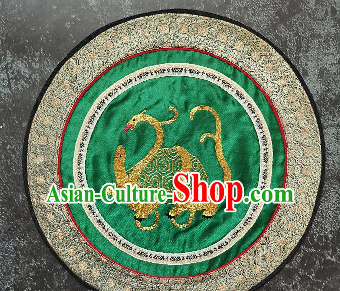 Traditional Chinese Embroidered Tortoise Fabric Hand Embroidering Dress Round Applique Embroidery Green Silk Patches Accessories