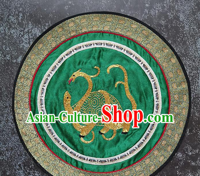 Traditional Chinese Embroidered Tortoise Fabric Hand Embroidering Dress Round Applique Embroidery Green Silk Patches Accessories