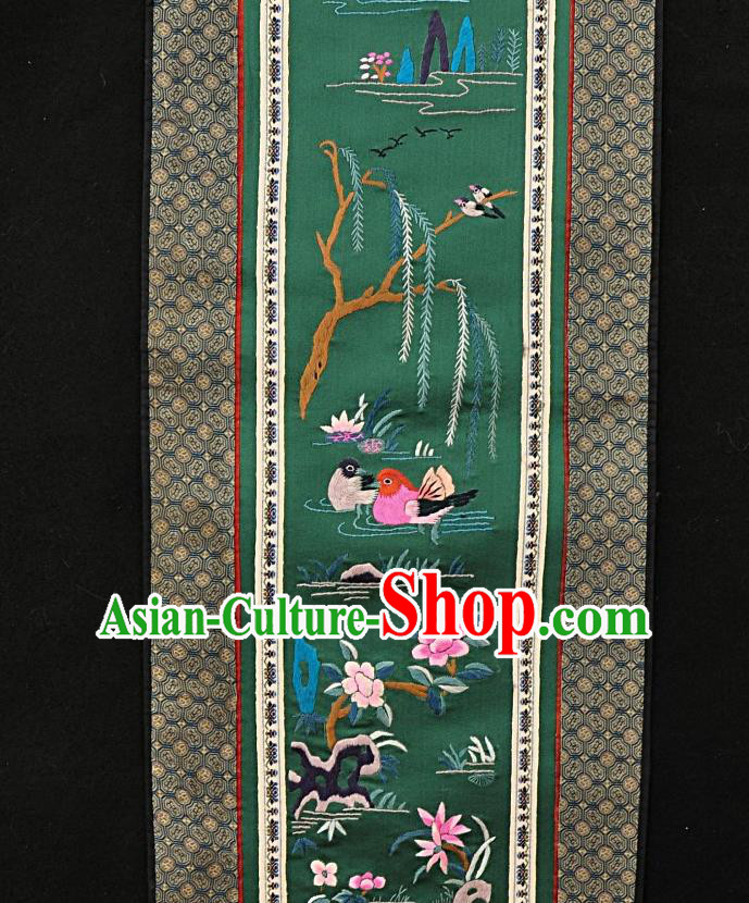 Chinese National Embroidered Pink Mandarin Duck Green Silk Painting Traditional Handmade Embroidery Craft Embroidering Decorative Wall Picture