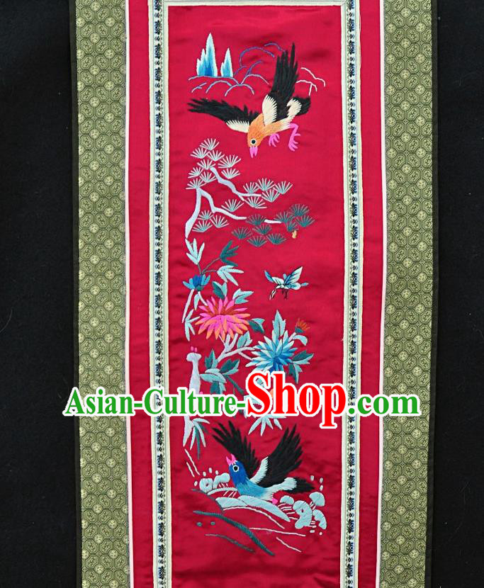 Chinese National Embroidered Eagle Pine Red Silk Painting Traditional Handmade Embroidery Craft Embroidering Decorative Wall Picture