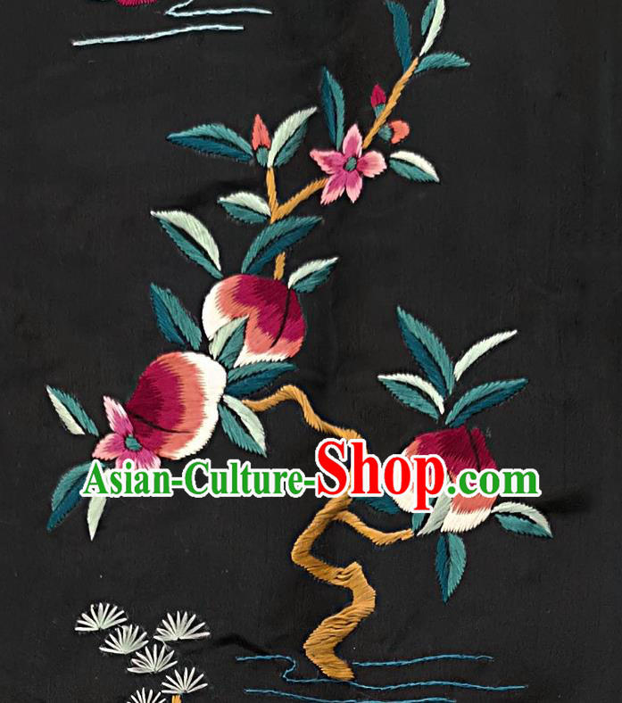 Chinese National Embroidered Crane Peach Black Silk Painting Traditional Handmade Embroidery Craft Embroidering Decorative Wall Picture