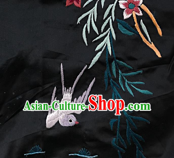 Chinese National Embroidered Willow Swallow Black Silk Painting Traditional Handmade Embroidery Craft Embroidering Decorative Wall Picture