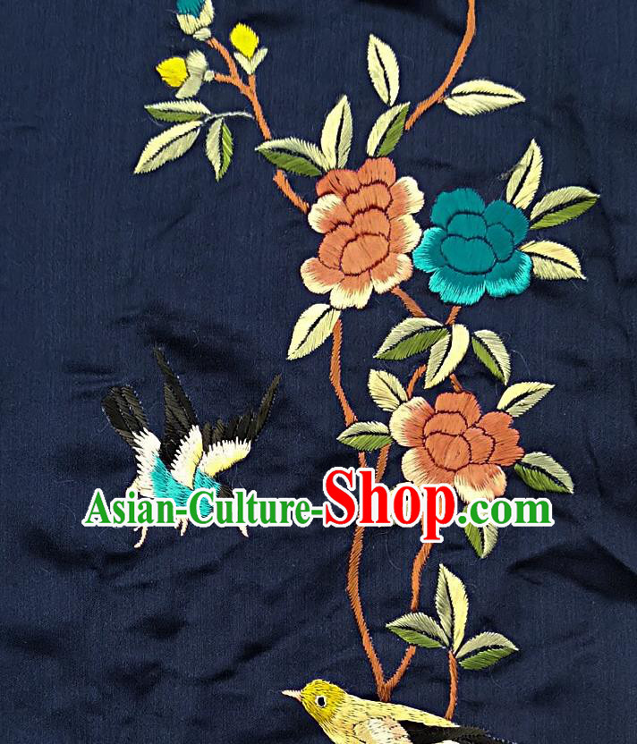 Chinese National Embroidered Blue Bird Peony Silk Painting Traditional Handmade Embroidery Craft Embroidering Decorative Wall Picture