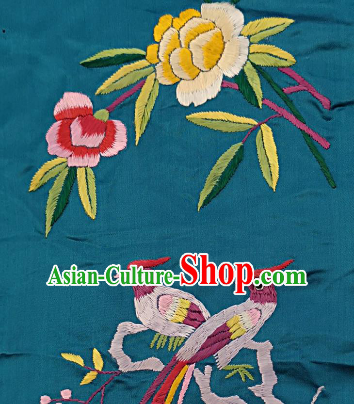 Chinese National Embroidered Yellow Peony Birds Silk Painting Traditional Handmade Embroidery Craft Embroidering Decorative Wall Picture
