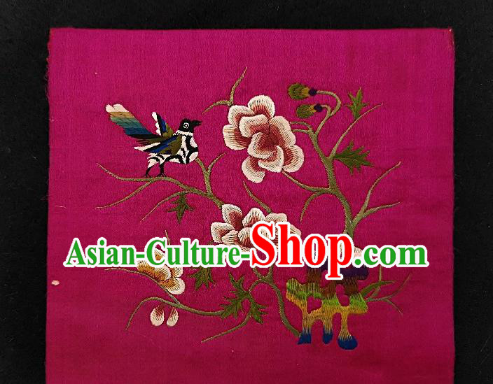 Traditional Chinese Embroidered Flowers Bird Purple Silk Patches Handmade Embroidery Fabric Accessories Embroidering Dress Applique