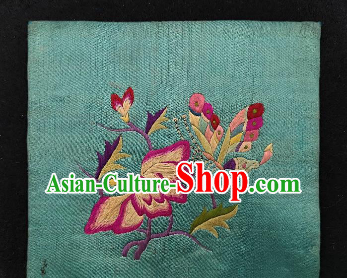 Traditional Chinese Embroidered Flowers Butterfly Green Silk Patches Handmade Embroidery Fabric Accessories Embroidering Dress Applique