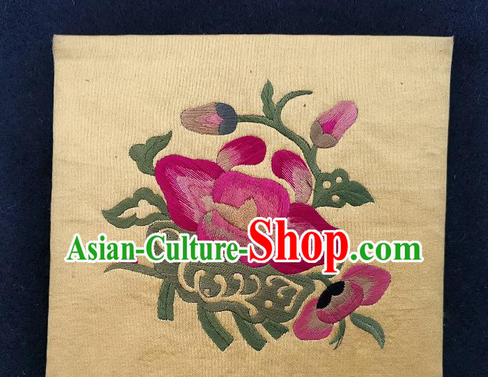 Traditional Chinese Embroidered Flower Yellow Silk Patches Handmade Embroidering Dress Applique Embroidery Fabric Accessories