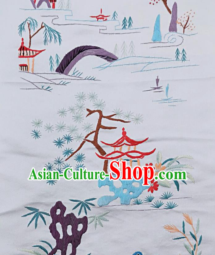 Chinese National Embroidered Mandarin Duck View White Silk Painting Traditional Handmade Embroidery Craft Embroidering Decorative Picture