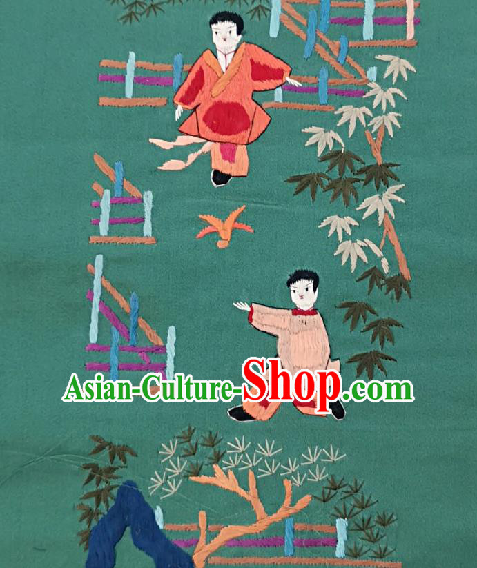 Traditional Chinese Embroidered Boys Green Silk Patches Handmade Embroidering Dress Applique Embroidery Fabric Accessories