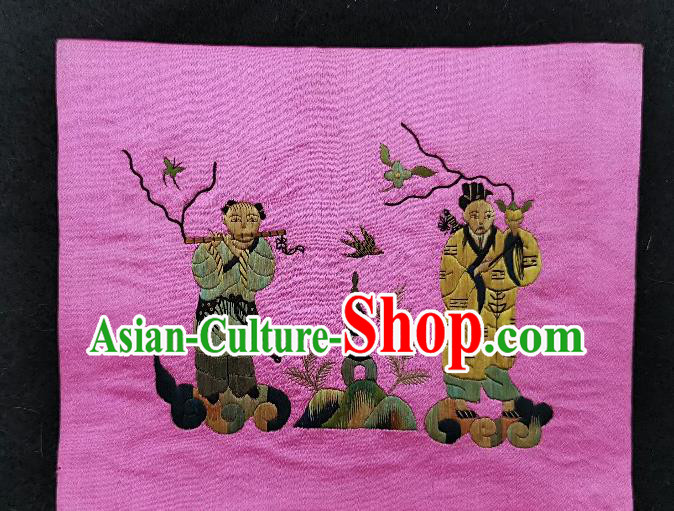 Traditional Chinese Embroidered Character Pink Silk Patches Handmade Embroidering Dress Applique Embroidery Fabric Accessories