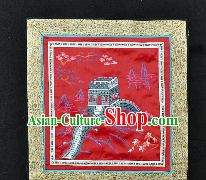 Traditional Chinese Embroidered Grey The Great Wall Silk Plate Mat Handmade Embroidering Dress Applique Embroidery Red Fabric Patches Accessories